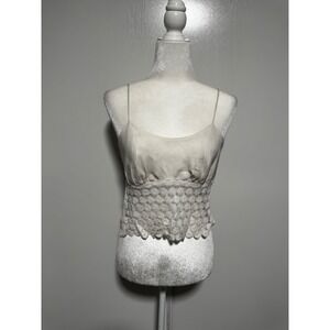 Vintage Lace Trim‎ Cami Top Sleeveless Beige Crop Tank Blouse Flora Nikrooz